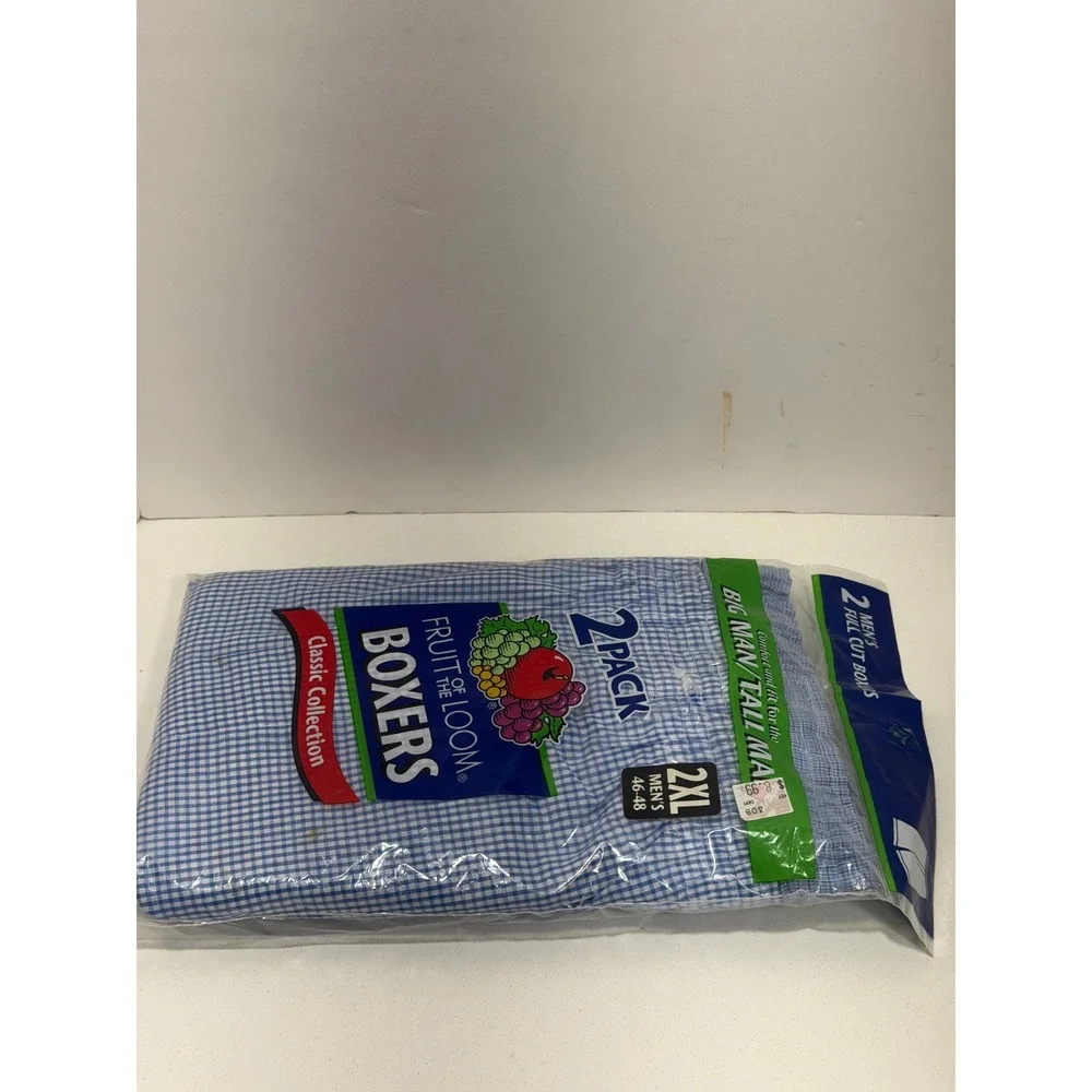 Fruit of the Loom Mens Boxers 2 Pack 2XL 46-48‎ Blue Gingham Full Cut Big & Tall